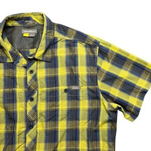 Eddie Bauer Travex Shirt Men's Large Performance Plaid Short Sleeve Yellow Blue